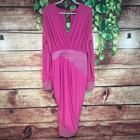 Zhivago Lover Man Dress in Berry Women L/XL/2XL Midi Maxi Hot Pink Deep V Neck - Picture 5 of 7